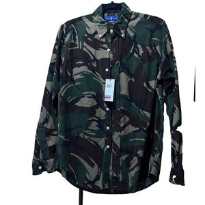 NWT Ralph Lauren Womens SZ S Corduroy Cammo Hunting Button Up Shirt Micro Wale